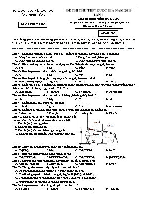 Đề thi thử THPT Quốc gia môn Hóa học năm 2019 lần 1 - Mã đề 008 - Sở giáo dục và đào tạo Ninh Bình (Có đáp án)